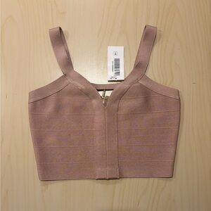 GUESS Blush Bandage Crop Top with Gold Zip Back (Size S)
